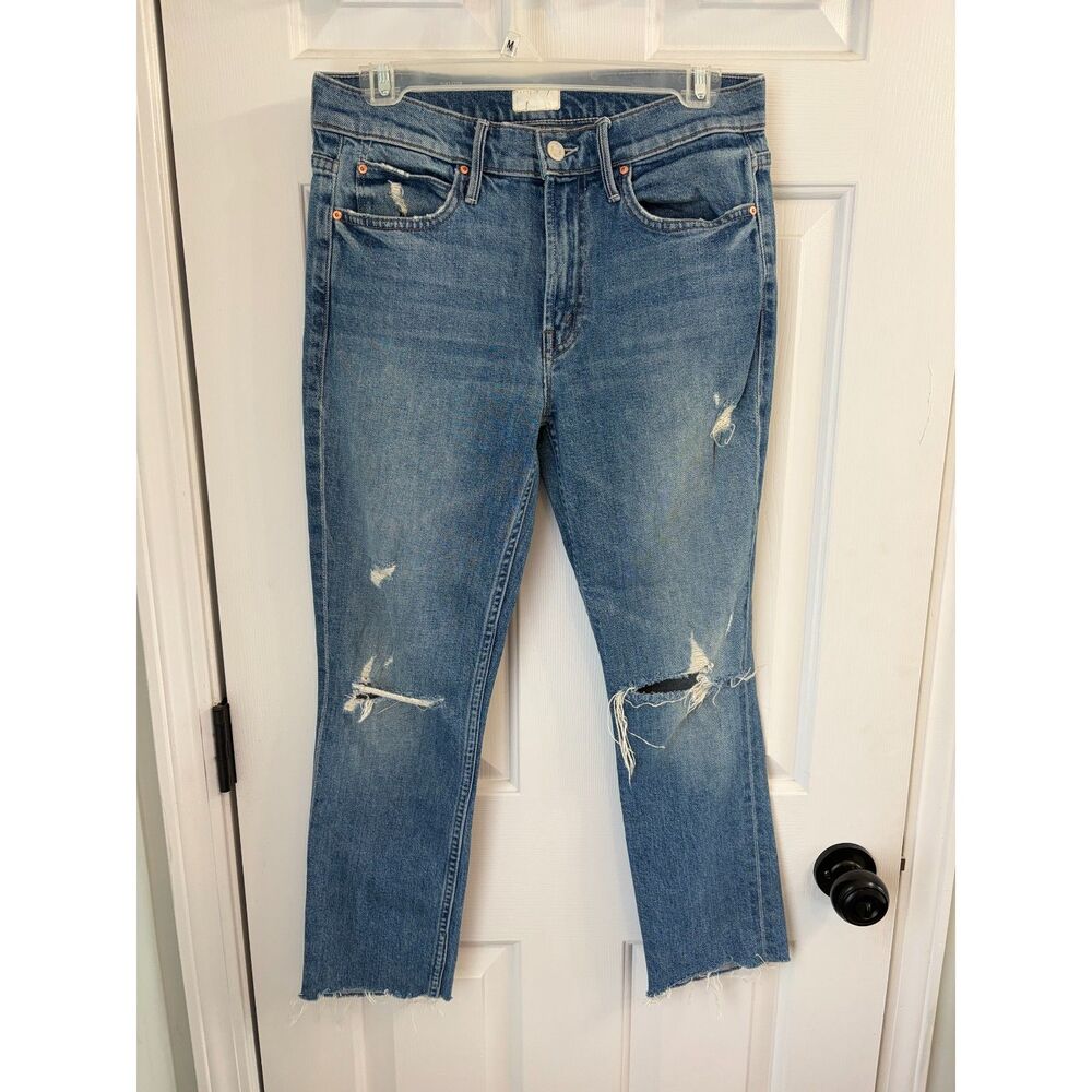 Mother The Flirt Distressed Light Wash Straight Slim Cold Feet Jeans Size 26